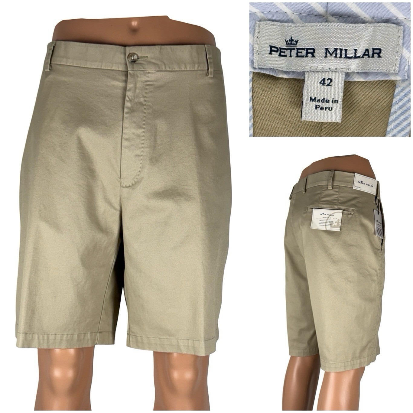 Peter Millar Crown Mens 42 Shorts Soft Touch Twill Pima Cotton Stretch Beige Nwt